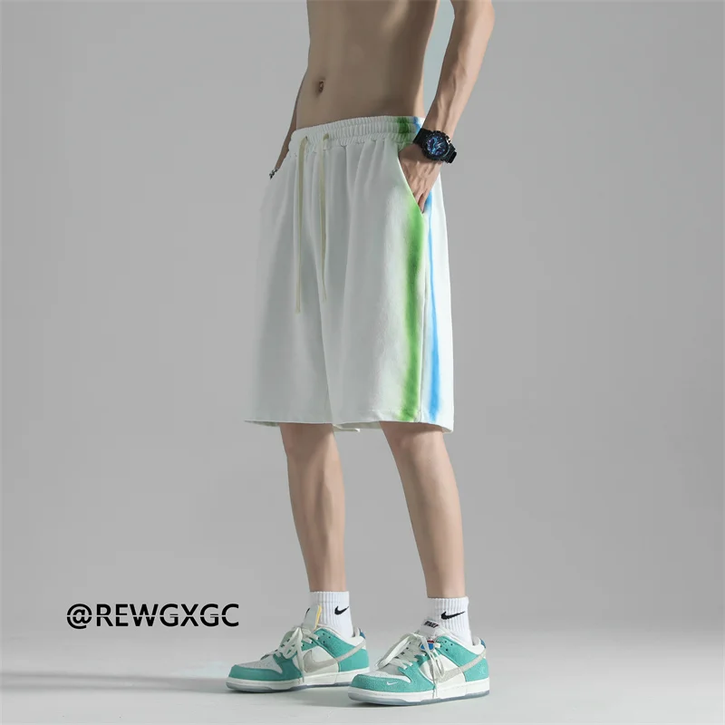 

Men's Summer Thin Breathable orts Loose Fit Spor Striped American Baskeall Pants Mid-Length Straight Leg Casual Trousers