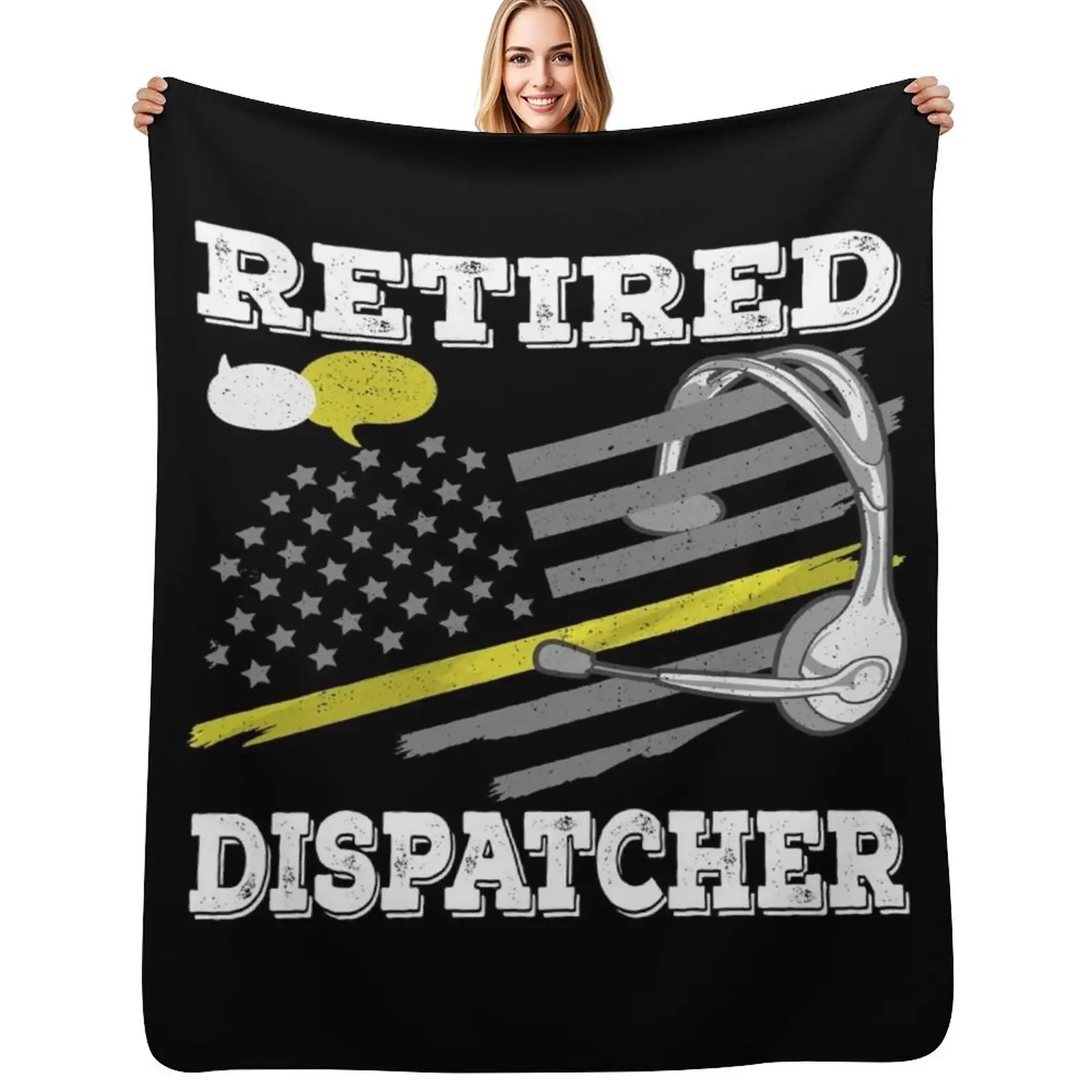 

Proud Retired Dispatcher Gift - Thin Yellow Line - American Flag - Retirement Throw Blanket Thin Quilt Blanket