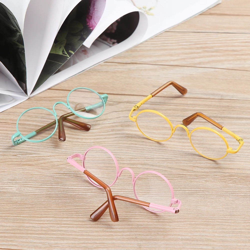 Retro Round Plush Doll Glasses Metal Frame Miniature Colorful Doll Eyeglasses‘For Doll Clothes Dressing Accessories Toy Props