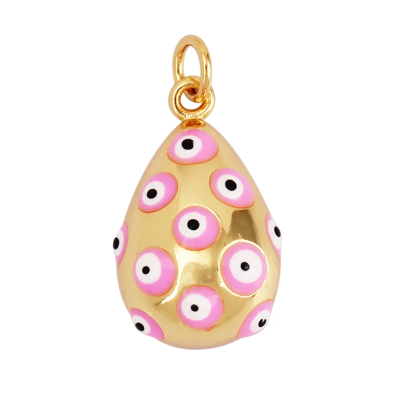 Evil Eye Tropfen-Emaille-Charm, neonrosa, orange, türkis, blaues Öl, tief ausgeschnitten, echt vergoldet, Halskette, Armband, Anhänger M09 M93 – Detail 26