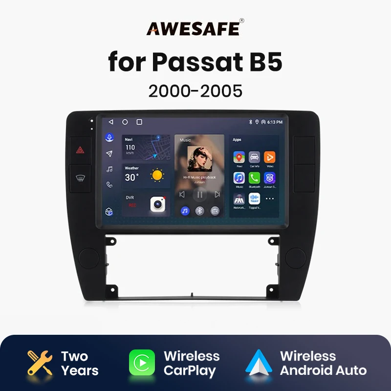 AWESAFE Wireless CarPlay Android Auto Car Radio for Passat B5 2000 2001 2002 2003-2005 Android 13 Car Intelligent Systems 2 din