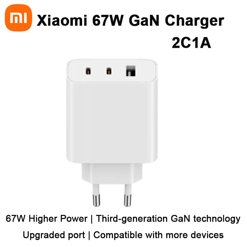 

Xiaomi 67W GaN Charger 2C1A Fast Charge EU Adapter Usb Type C Cable For Redmi Note Pro Mi 13 Lite K60 K60E K50 Portable Charger
