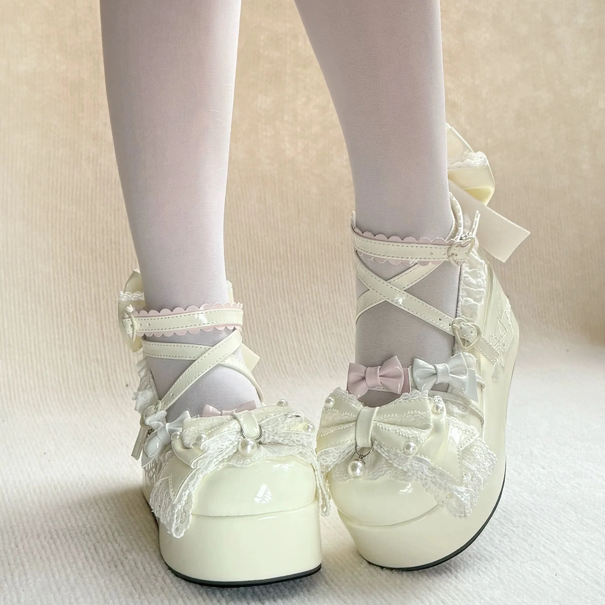 Cute Lolita Shoes Heightening Thick Bottom Sweet Style School Campus Fashion Single Shoes for Girls round Toe Rubber Outsole
