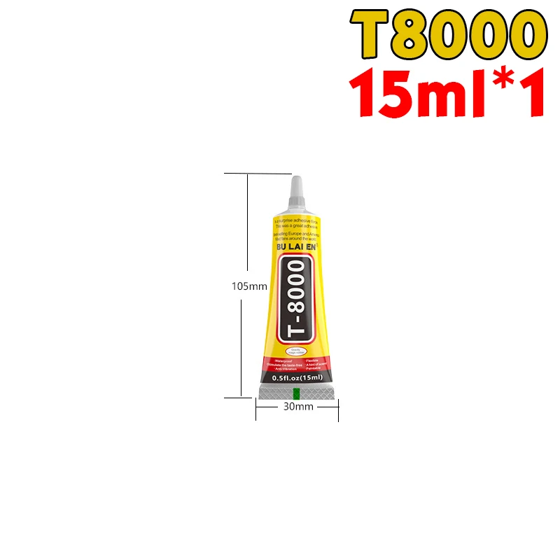 Klarer T-8000 und schwarzer T-7000-Klebstoff, 15 ml/50 ml/110 ml, Schmuckhandwerk, wasserfester, schnell trocknender Harzkleber, Handy-Bildschirm-Reparaturkleber