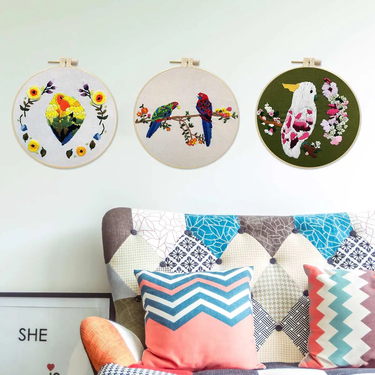 

Unfinished Embroidery Kit 3D Parrots Bird Pattern DIY Handwork Sewing Cross Stitch Set Thread Tools Material Pack Decoration
