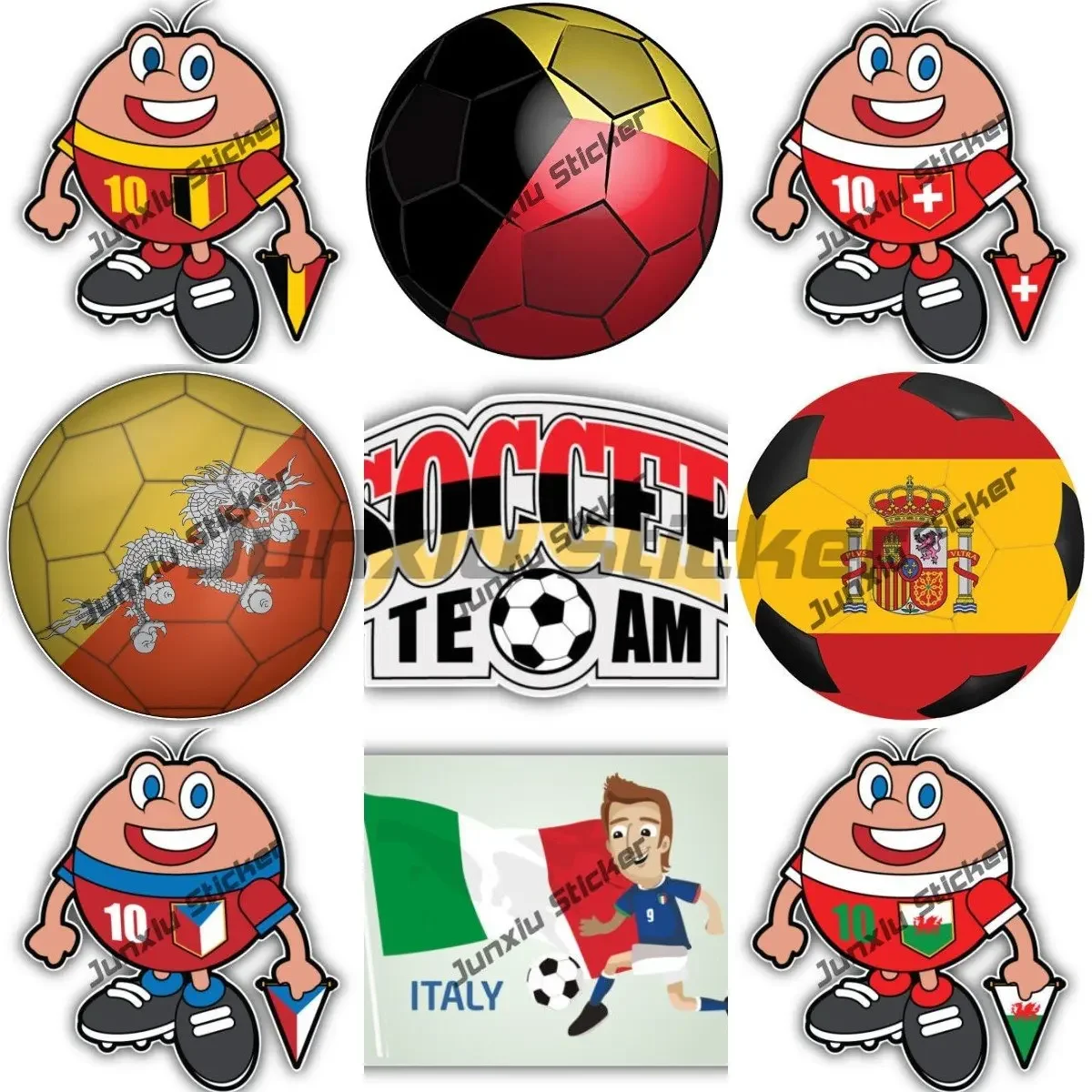 

Flag Soccer Decals Football Team Slogan Sticker Cartoon Soccer Player Mascot Decal Custom Decals Car Decorations Accessories