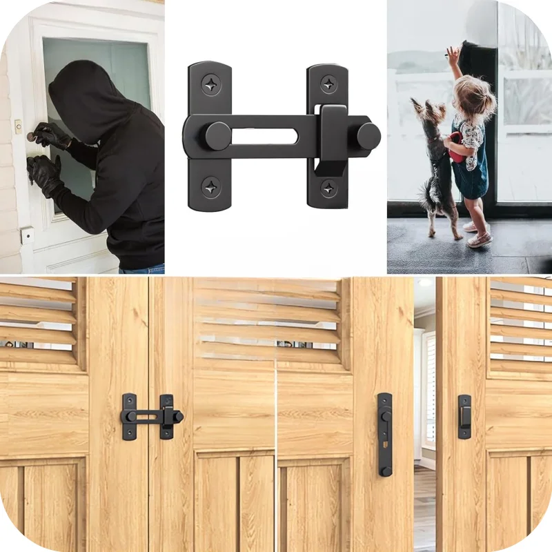 180 Degree Sliding Barn Door Latch Stainless Steel Door Latch Pet Cage Lock-Pin Window Door Latch Plug- Baby Safety Latch