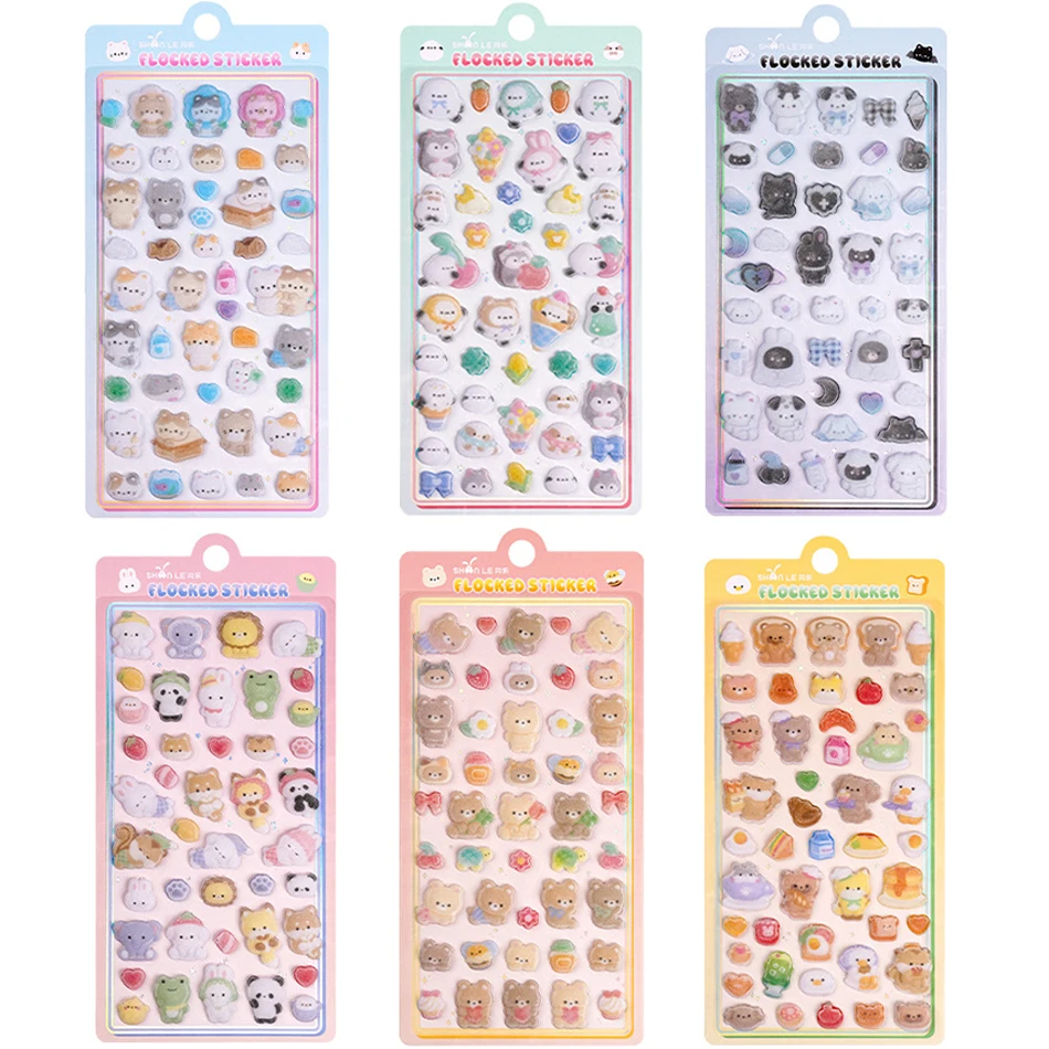 

Wholesale Cartoon Animals Flocked 3D Relief Sticker Journaling DIY Diary Cute Stationery Sticker Decor School Supplies Gifts