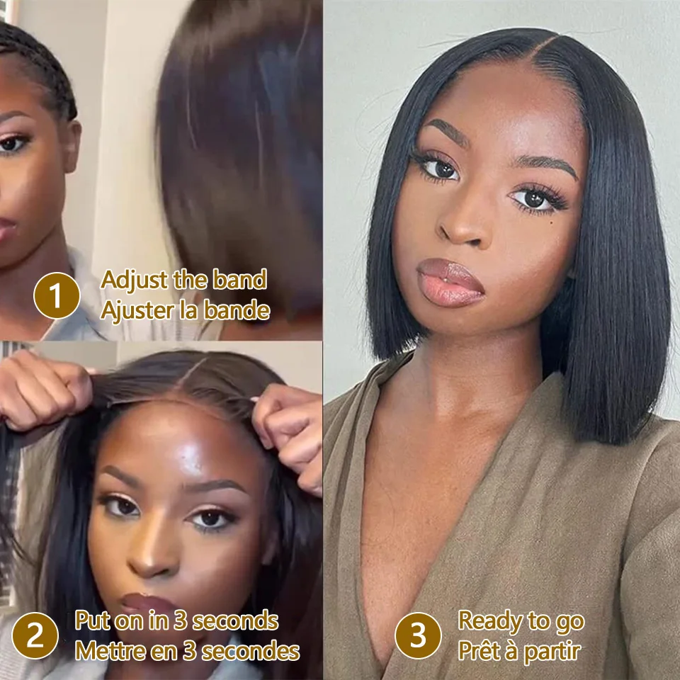 Short Glueless Human Hair Wig Brazilian Human Hair Wig Sale BOB Human Hair Ready To Go Glueless Wig For Women 4x4 Transparent Lace Closure Glueless