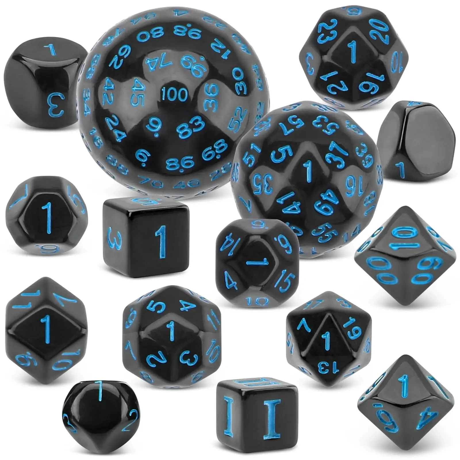 Polyhedral Dice Set (15 Pieces) D3-D100 Game For Dungeons & Dragons Roleplaying Tabletop