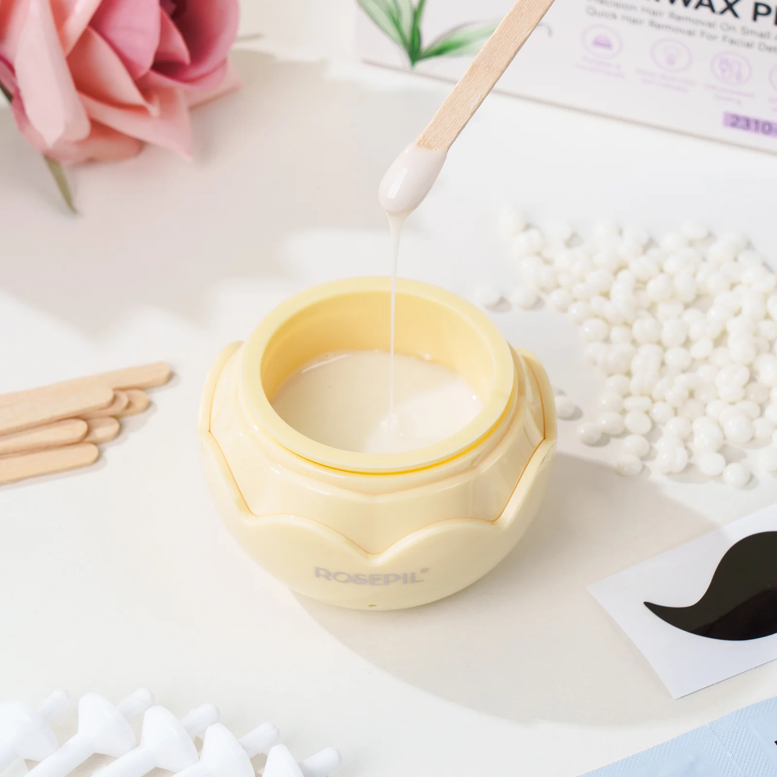 ROSEPIL 39Pcs 3-in-1 Mini USB Wax Warmer Hair Removal Kit, Fast Melting Hard Wax Beans Heater, Convenient Depilatory Set for Face Hands Legs Back, Color Gift Box Ideal Mother's Day Present for Elders