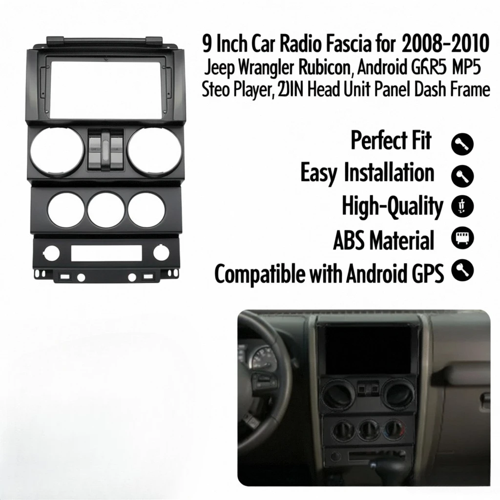 

9-дюймовый автомобильный радиоприемник для Jeep Wrangler Rubicon 2008-2010 годов, Android GPS MP5, стереоплеер, 2-диночная панель головное устройство, рама приборной панели