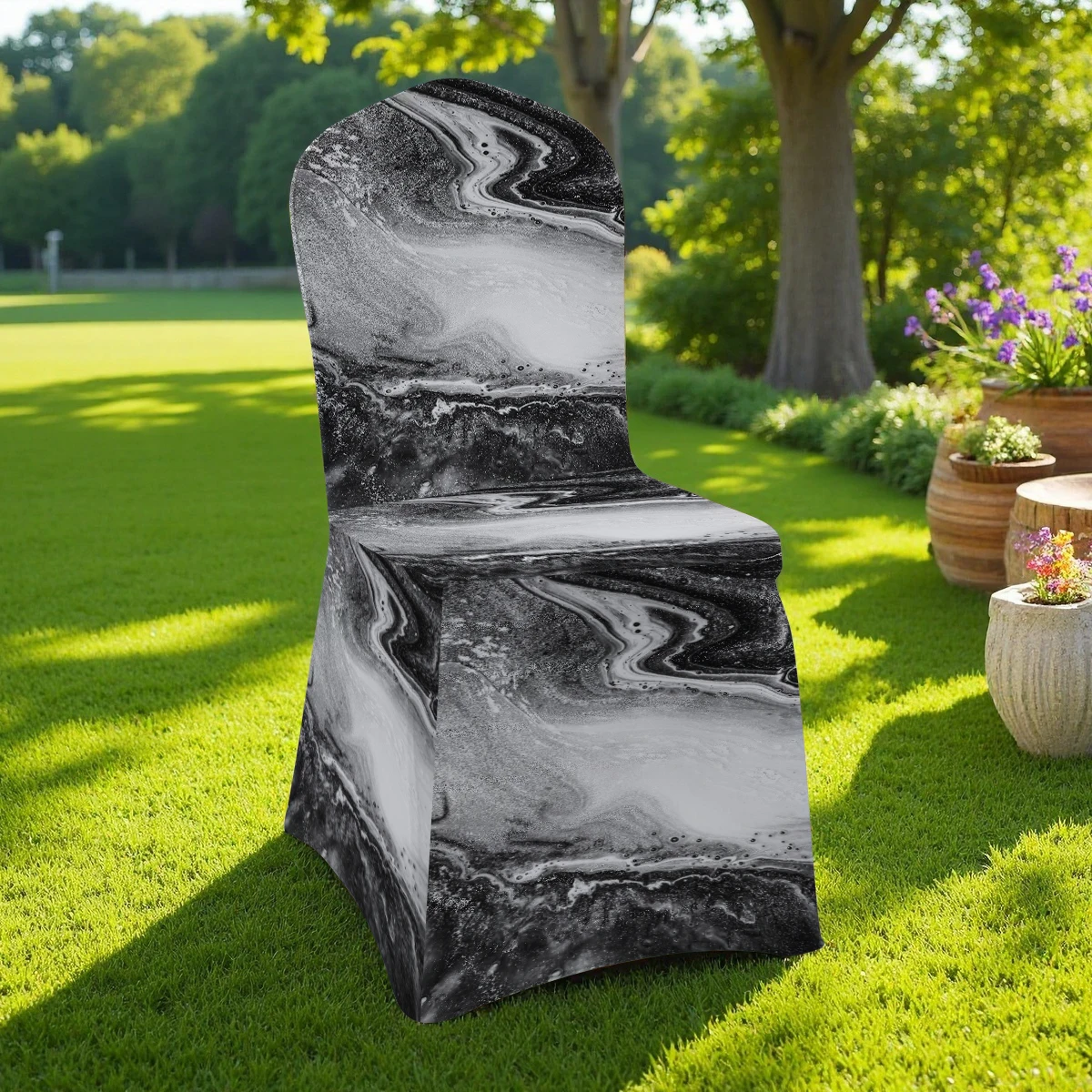 2D Marble Print Stretch Spandex Chair Cover, Full Coverage Slipcover for Hotel/Home/Outdoor Use, Universal Siz