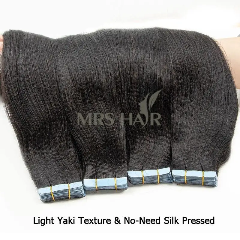 شريط ياكي أسود طبيعي في ملحقات ريمي الشعر البشري الحرير ضغط ضوء ياكي الشريط في وصلات الشعر 12-26 بوصة 20 قطعة/الحزمة