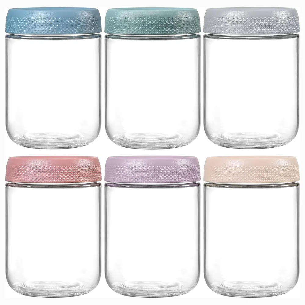 6-pack 16oz Overnight Oats Containers with Airtight Lids, Wide mouth Glass Food Storage Mason jars for Snacks Yogurt Spice Sugar