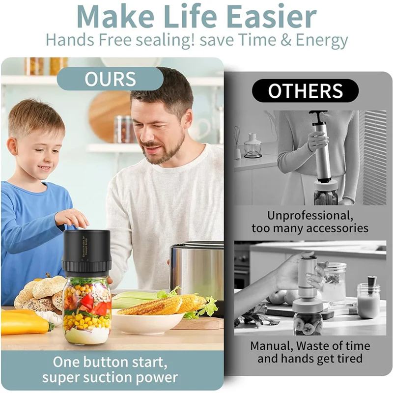 【OFF-SHELF】2X Vacuum Sealer, Wide Mouth And Regular Mouth Canning Lid Machine Kit For Food Storage Black