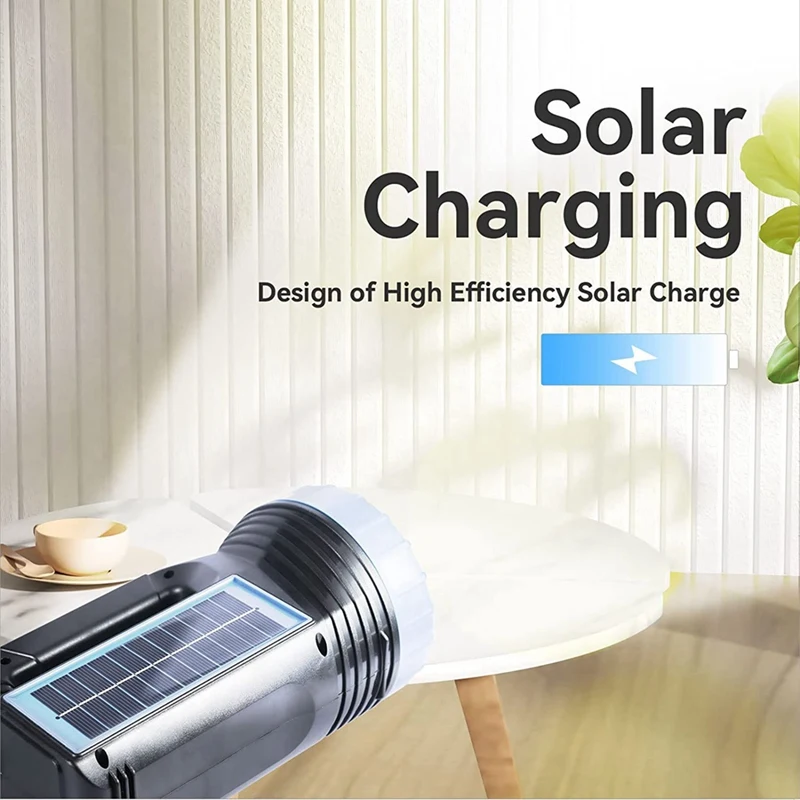 1 Set 8000 Lumen Flashlight Portable Solar Flashlight 2400Mah Large Capacity Flashlight
