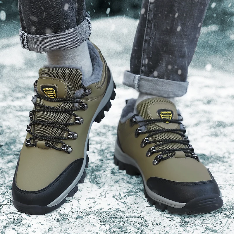 High Quality Men\'s Snow Boots Fashion Waterproof Leather Casual Sneaker Plus Cotton Warm Hiking Boots Outdoor Work Shoes for Men