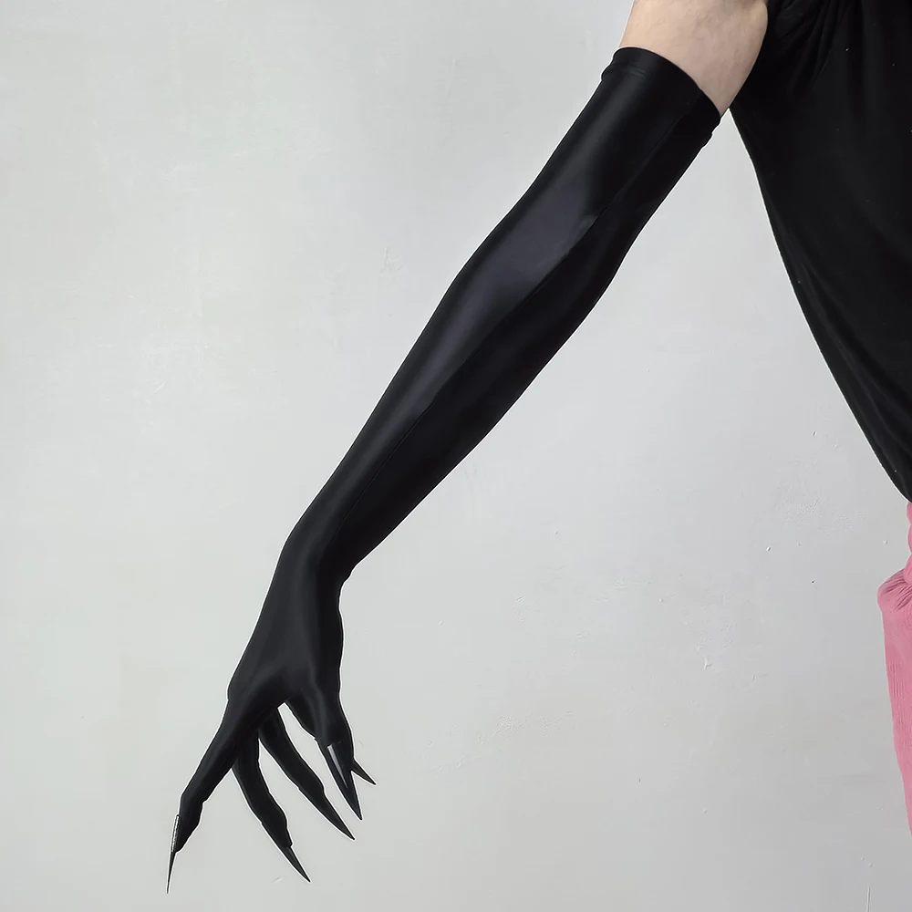 50cm Öl-Pfoten-Handschuhe mit Krallen Sexy Schwarze Hochelastische Glänzende Rollenspiel-Clubwear Weiche Glatte Party-Cosplay-Bühnen-Performance – Detail 4