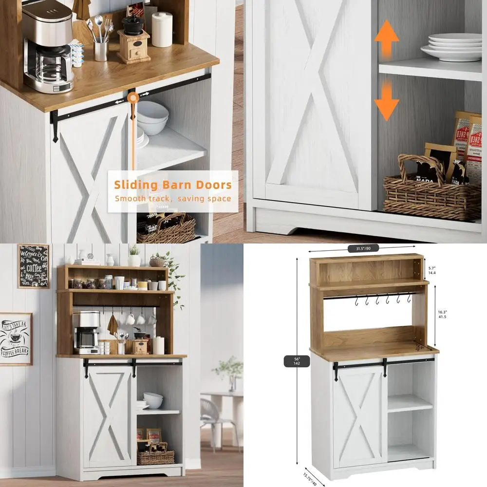 

56 Inch 3-Tier Storage Coffee Station with Hooks for Living/Dining Room
