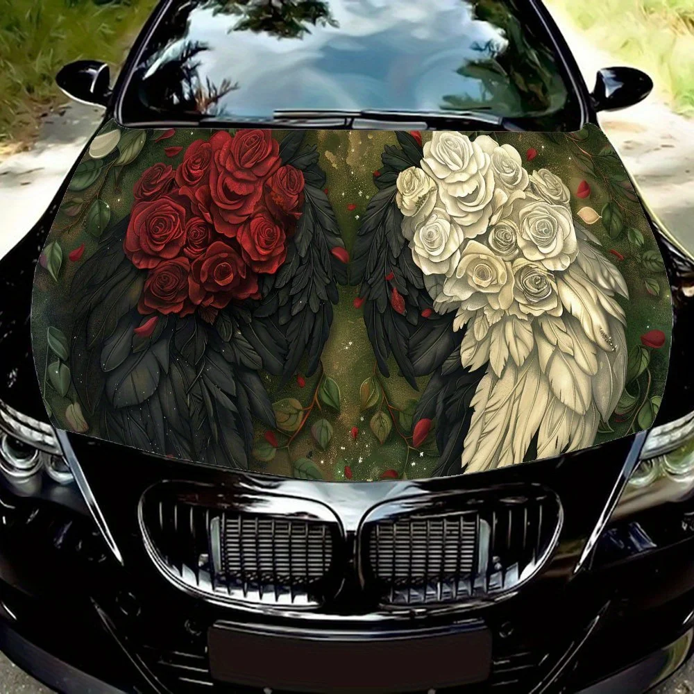 

Rose Feathered Dual Color Car Vinyl Wrap, PVC Waterproof Car Hood Vinyl Wraps Sticker, Self-Adhesive Scratch-Resistant Stickers