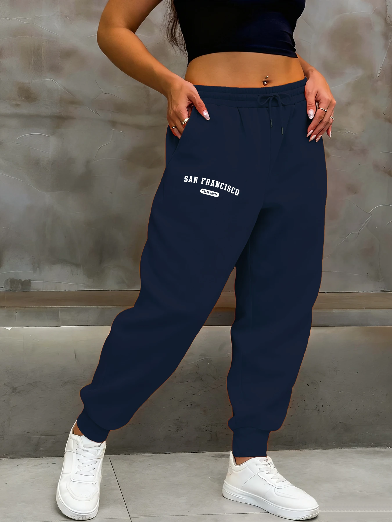 كاليفورنيا سان فرانسيسكو الطباعة امرأة Sweatpants جيب الصوف بانت عارضة السراويل الدافئة الخريف الرياضة كل مباراة السراويل الطويلة #1