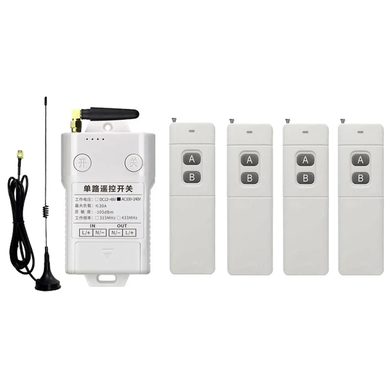 433Mhz Radio Frequency Remote Control Switch 12V 24V 48V 30A Wireless Relay Receiver and Transmitter, 3000 Meters Long Distance