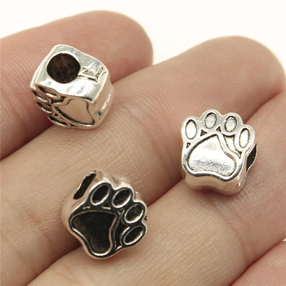 WYSIWYG 3pcs 11x11x7mm Dog Paw European Big Hole Beads Paw Beads Charms Paw Charms Beads For Jewelry Making