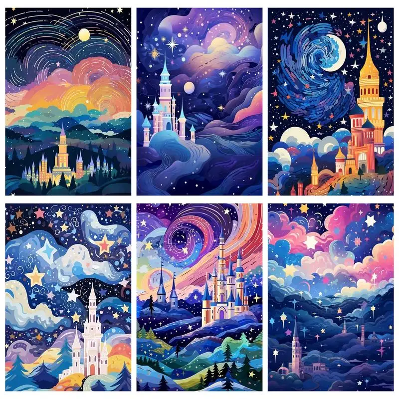 

RUOPOTY Painting By Number Colorful Castle Scenery For Adults Kits With Frame Modern Home Decor