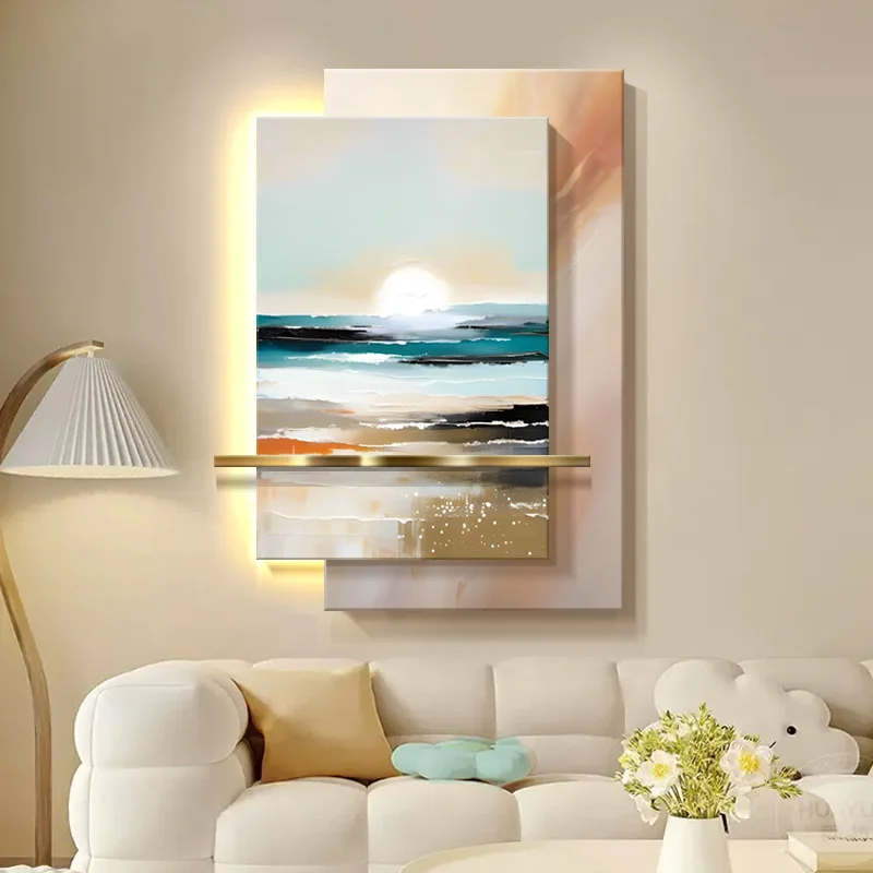 High-end luxury entrance decor painting: Abstract three-dimensional ambient light hanging artwork of ocean scenery for sofa back