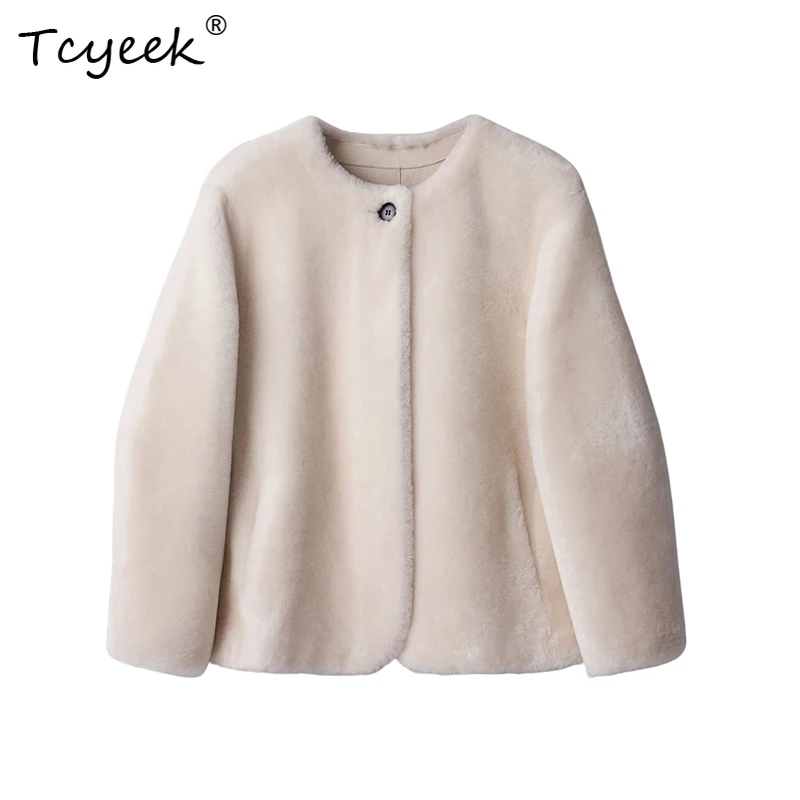 Tcyeek Autumn Winter High End Round Neck Fur One-piece Loose Fit Casual Medium Length Women's Wool Fur Coat Fourrures Femme