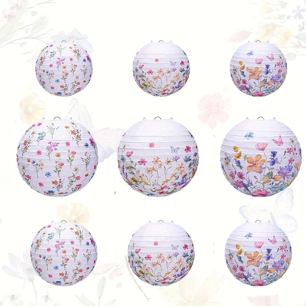 

12pcs Spring Summer Theme Butterfly Hanging Lantern Decorative Portable Flowers Paper Lantern DIY Lantern