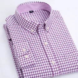 Chemise boutonnée à rayures en coton Oxford pour hommes, poche plaquée unique, manches longues, coupe régulière, chemise décontractée confortable, haute qualité