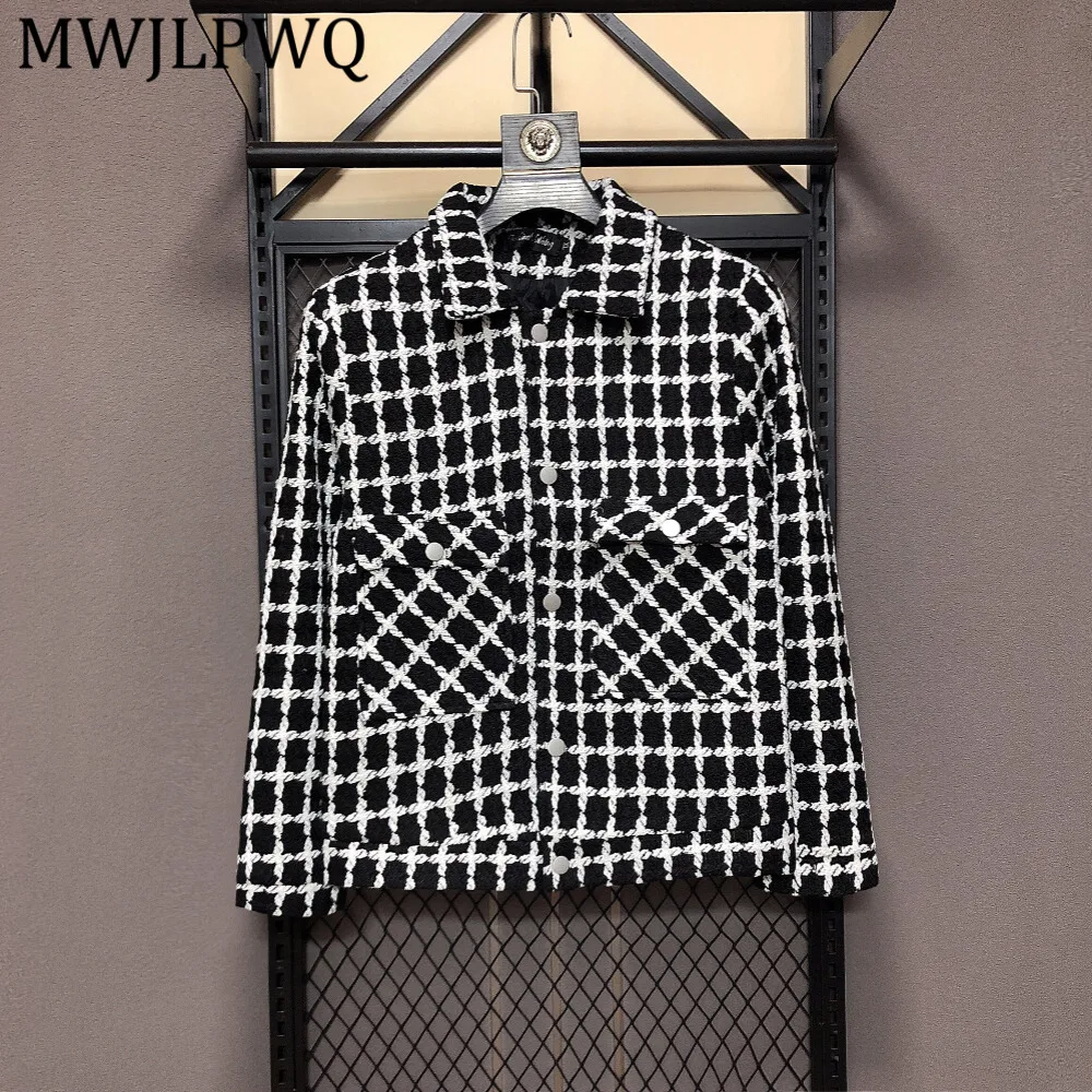 

MWJLPWQ Men's Spring Autumn Trend Style Plaid Tweed Jacket New Turn-Down Collar Slim Fit Stylish Flap Pockets Casual Coats 15495