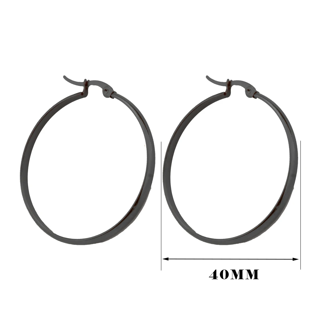 BTEN Stainless Steel Hoop Earrings For Women Round Circle Hoop Earring Pop Fashion Ear Piercing Jewelry Black/Silver Color