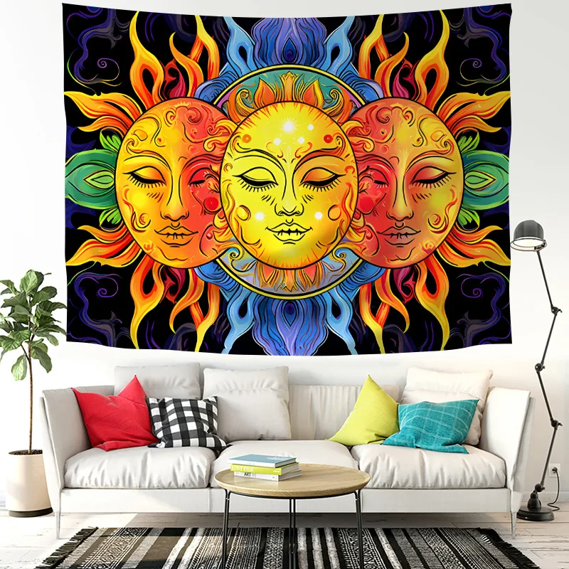 Sitting Meditation Cloth Hanging Sun Tapestry, Living Roon Bedroom Indian Master Yoga Decoration ,Aesthetics Wall Tapestries