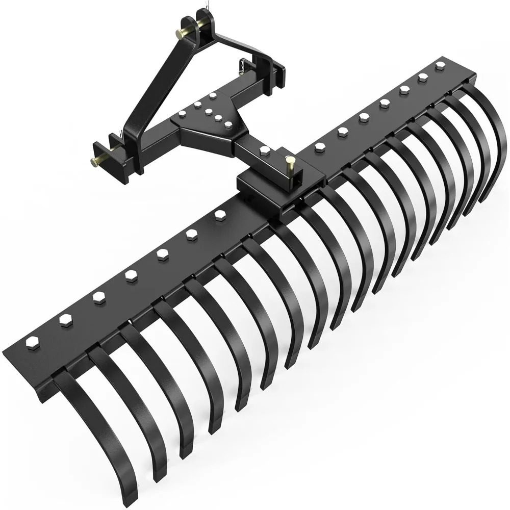 

50 ландшафтных грабли, насадка для трактора, 3-точечные рок-грабли с быстрым сцеплением для трактора 1 категории для сбора листьев гравия