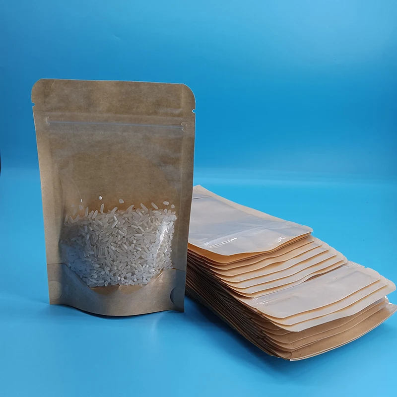 

10x15cm Kraft Paper Zipper Bag Clear consumer pack Zipper Closure Bag Brown Standing packaging bag for Nut Snacks coffee beans