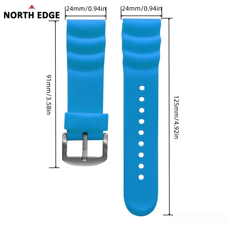 NORTH EDGE 24MM Soft Rubber Watch Strap Compatible with TRITON EVOQUE2 Durable Wristwatch Band Blue Black Orange Three Colors