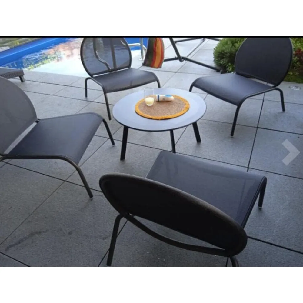 Patio Coffee Table - Metal Steel Outdoor Round Table Weather Resistant Anti-Rust Outdoor Table (Black)