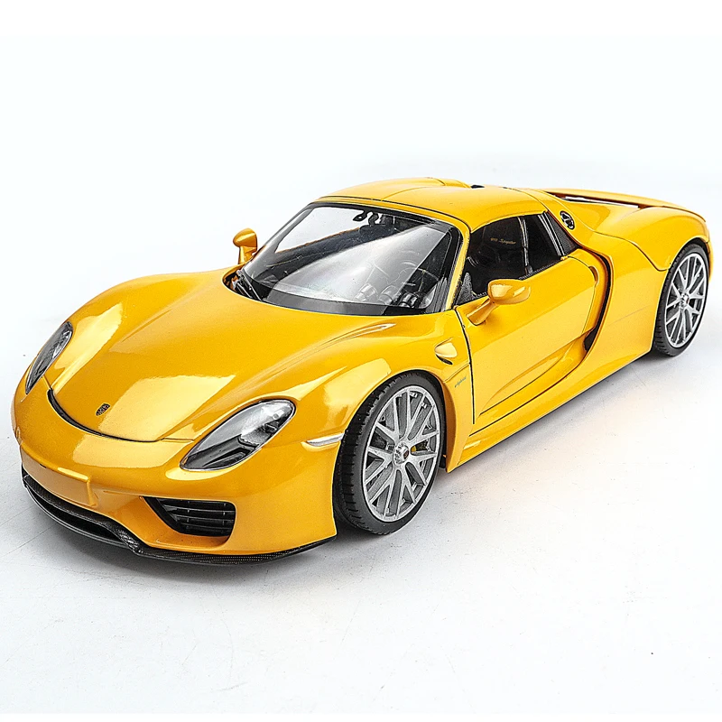 1:24 Porsche 918 Spyder yellow sports car simulation alloy car model crafts decoration collection toy tools gift