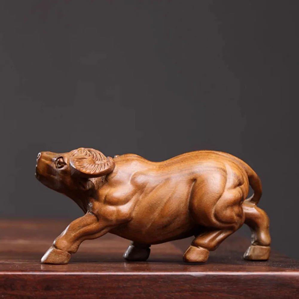 Y65 - 12X4.4X5.7 CM Buffalo OX Green Sandalwood Sculpture Animal Statue Collection Office Decoration Home Décor