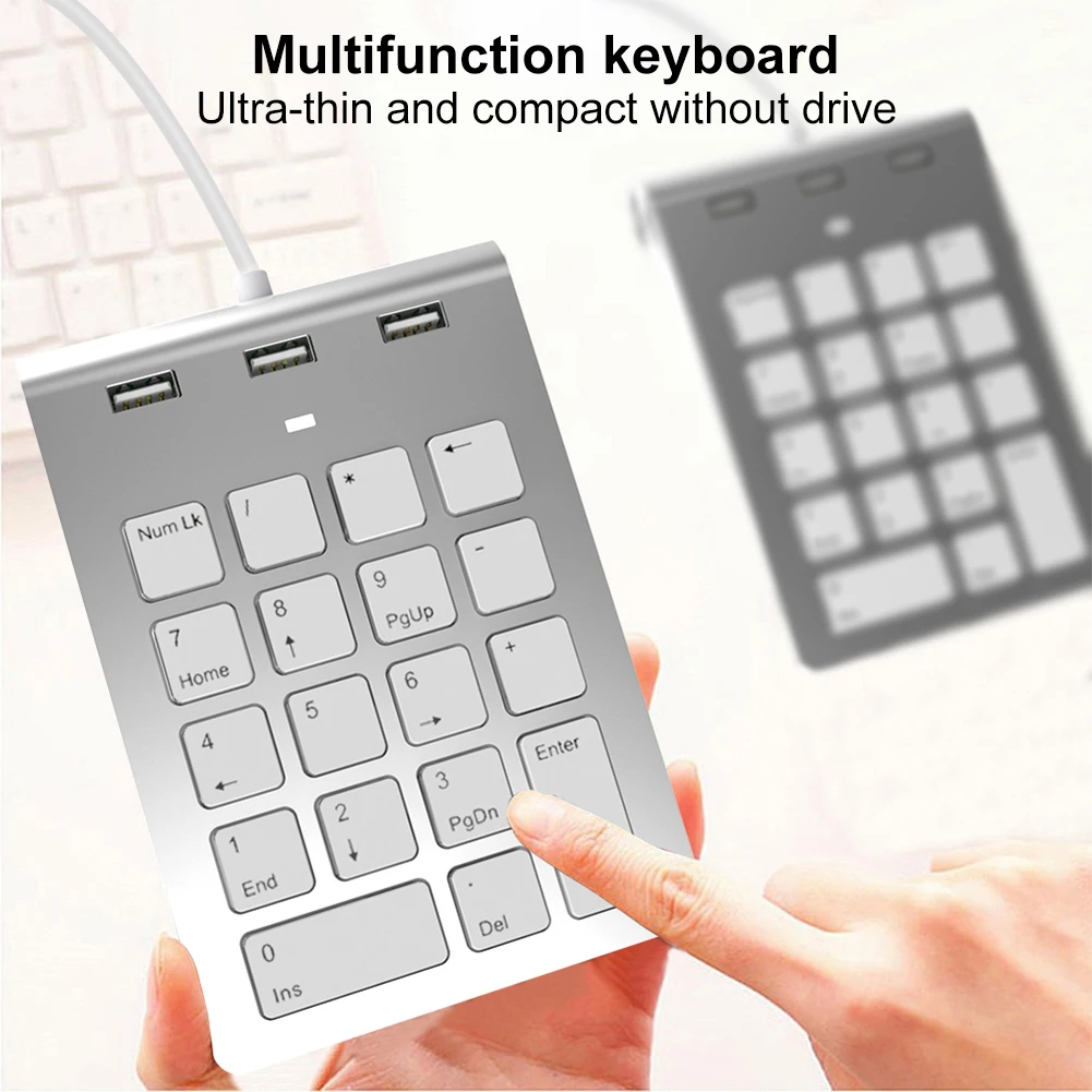 USB & Type C Wired Mini Numeric Keypad with 3 USB2.0 Port Hub 18 Keys Numpad Accounting Number Pad for Bank Accounting Teller