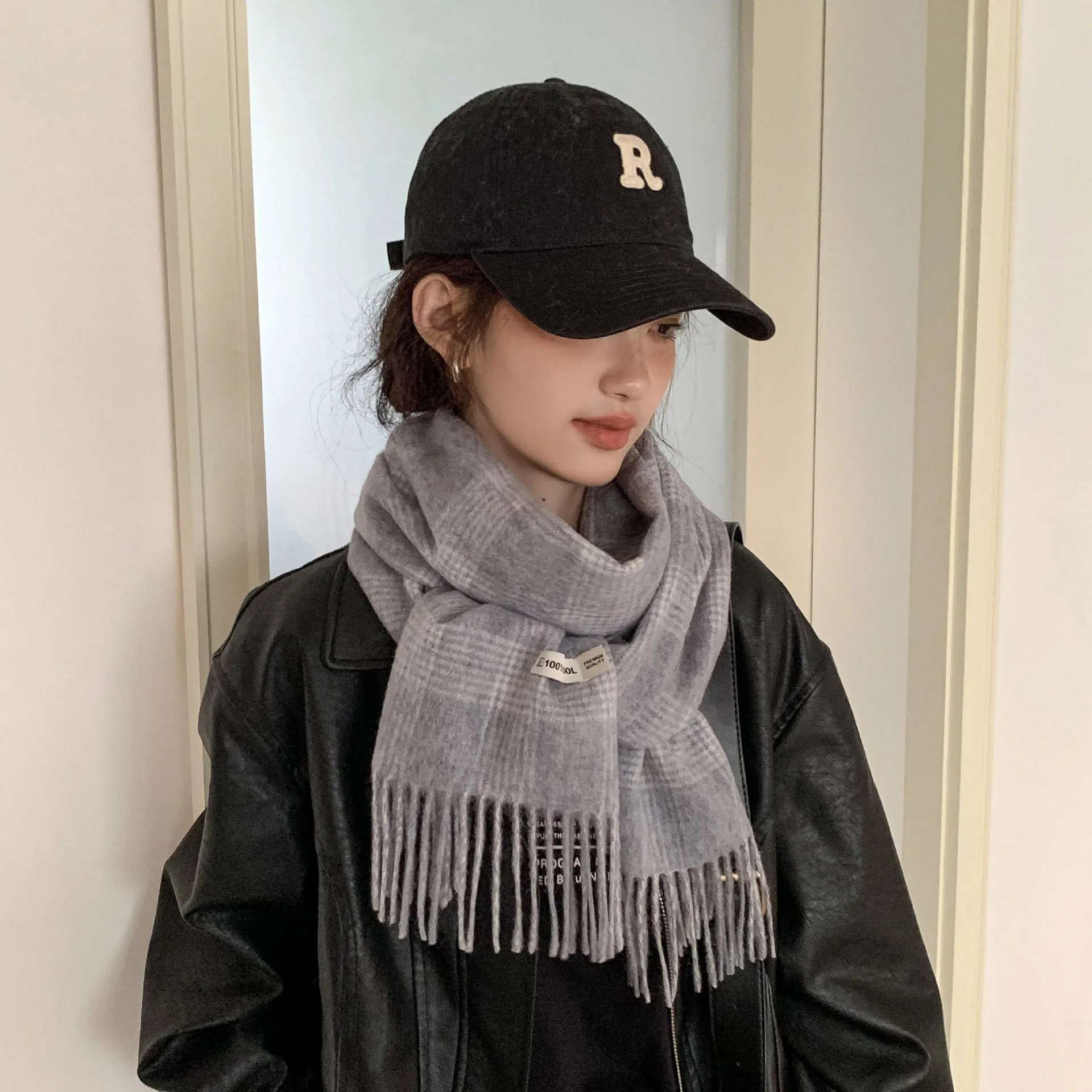 Australischer Schafe-Fleece-karierter Schal, einfacher Winter, vielseitig, warm, Damen-Halstuch, koreanischer Stil, Studentenschals, modisch – Detail 2