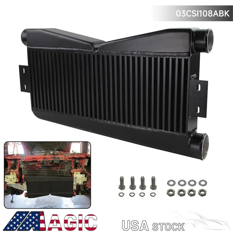 Universal Bar & Plate Design Twin Turbo Intercooler Core Size 24x9x3.5in Inltes OD 2.5in, Outlet OD 3in