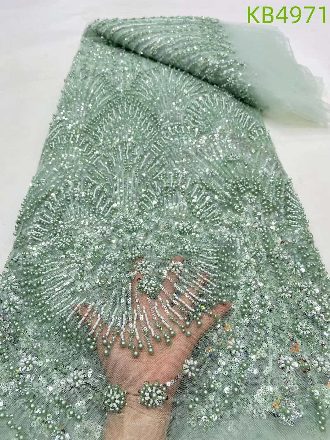 Peals With Sequins Fabrics African Fabric Lace High Quality 2025 Sequence French Mesh Lace Fabrics For Wedding Dress KB4971