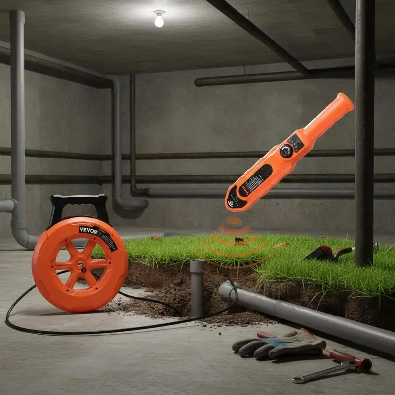 Pipe blockage detector, pipe blockage detector, pipe cleaner, ABS housing, pipe inspection, cleaning device, 30m cable, detection range for non-metallic pipes 0–40cm, metal pipes 0–15cm