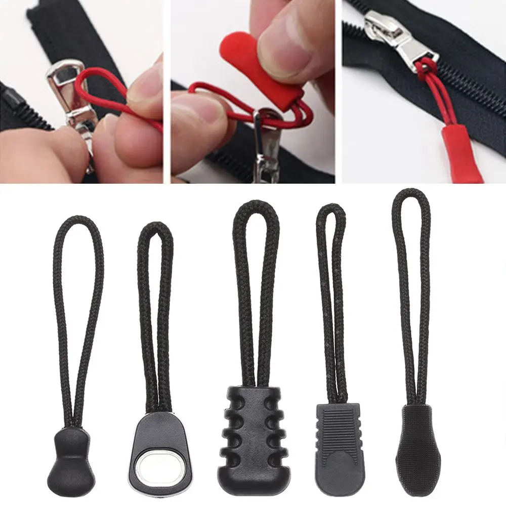 5pcs Hot Bags Clip Buckle Suitcase Tent Backpack Ends Lock Zips Cord Rope Pullers Zip Puller Replacement Zipper Pull