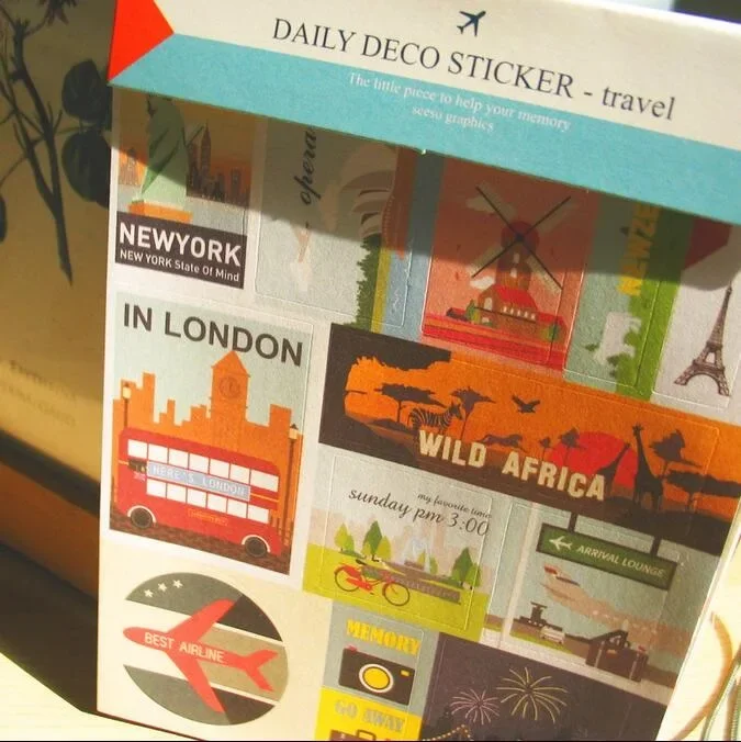 

Travel Enthusiast Stamp-Style Multi-Purpose Stickers 12 Sheets of Adventure Themed Adhesive Labels for Journals and Planners