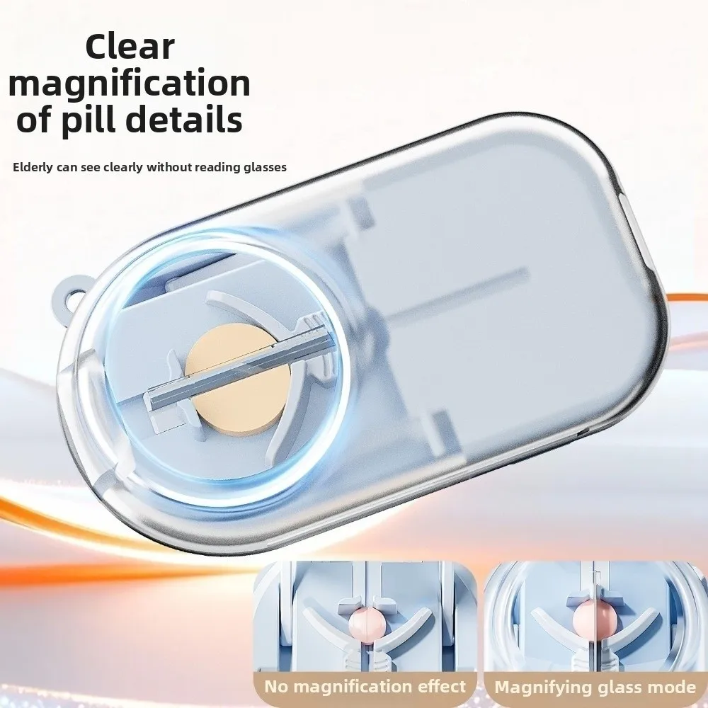 Portable Pill Cutter Storage Box Dustproof Sealed Pill Divider Case with Magnifying Glass Japanese Style Cut Tablet Dispenser